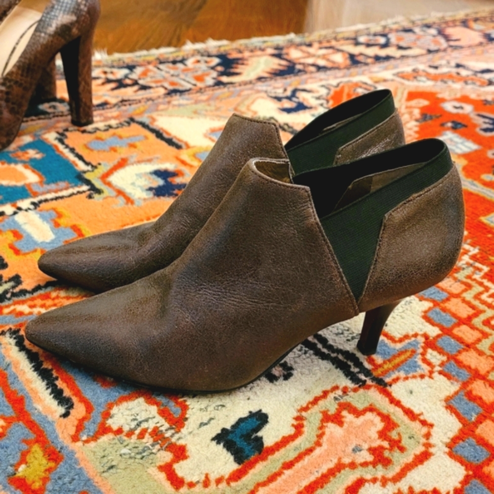 Donald J. Pliner bronze Italian leather stiletto ankle boots